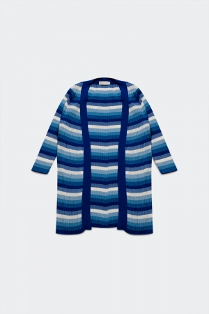 Knitted stripe maxi cardi in blue