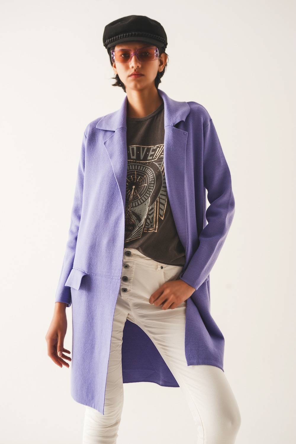 Cardigan extra grande en morado con solapas