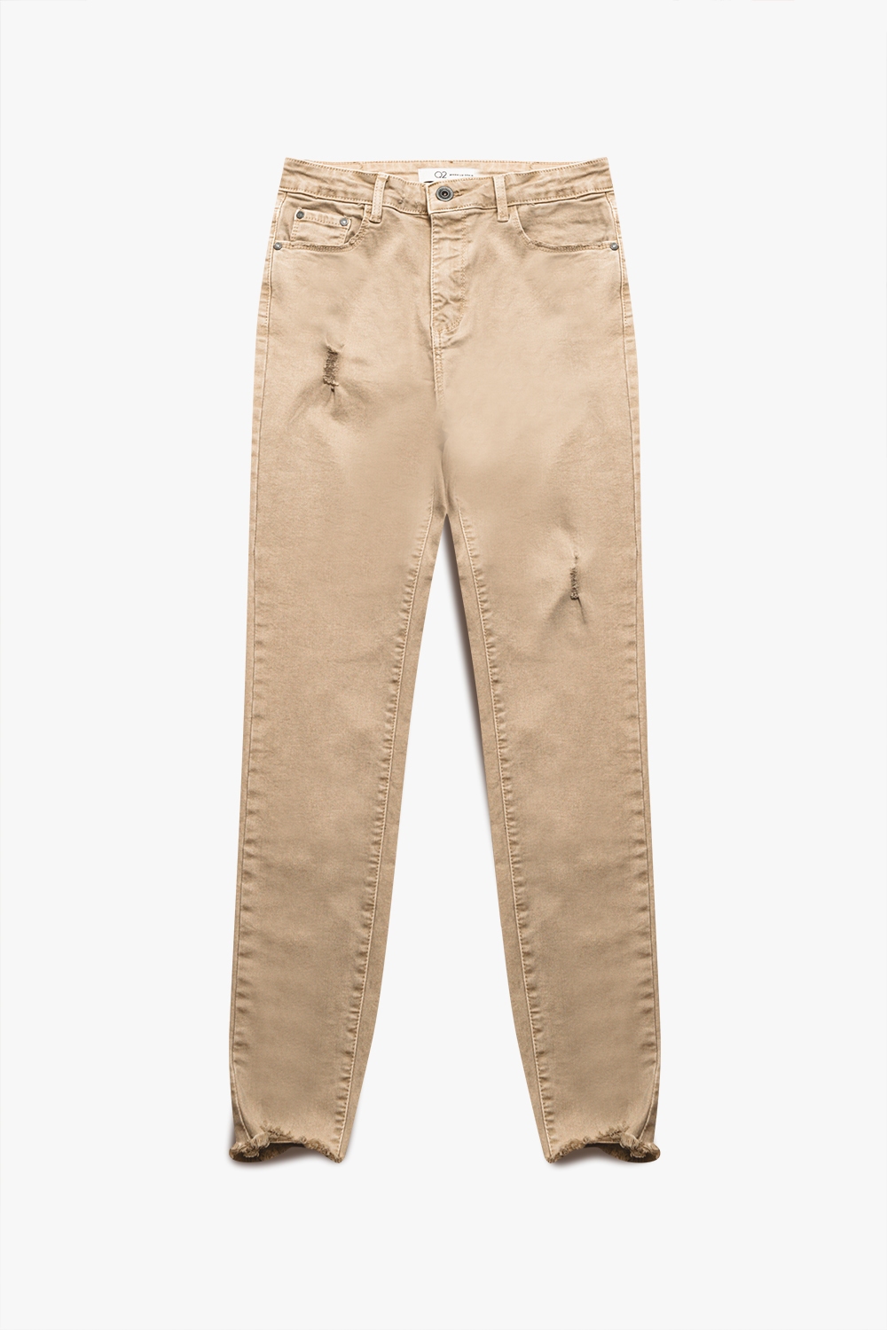 Vaqueros beige de talle alto y corte pitillo Vaqueros beige de talle alto y corte pitillo