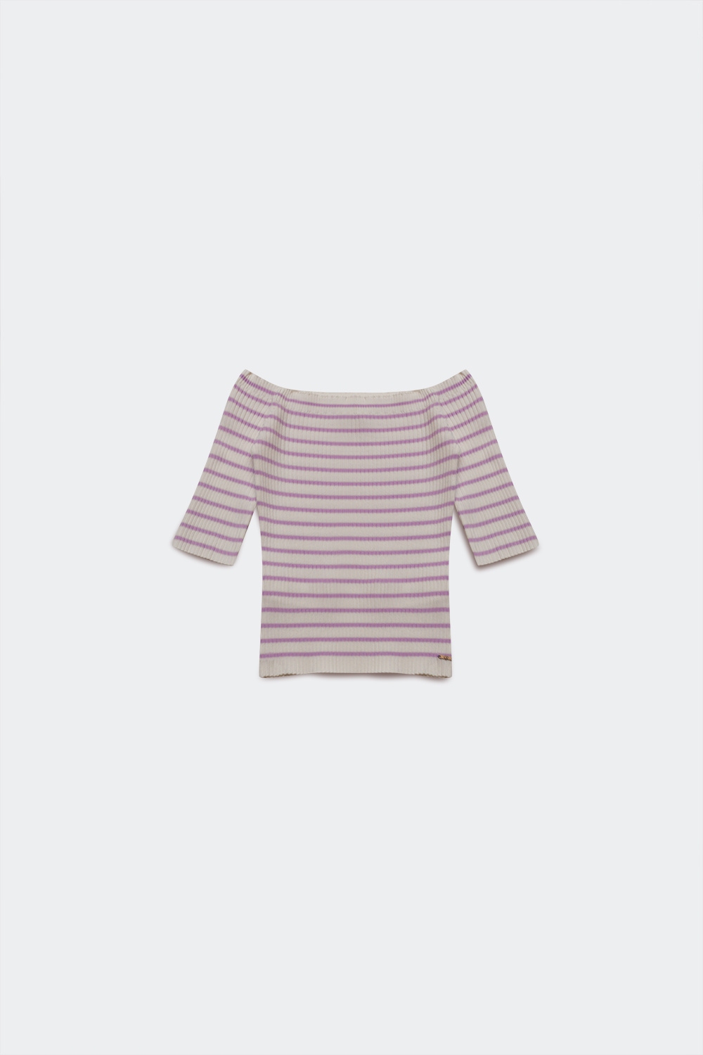 Top lila a rayas con escote Bardot Top lila a rayas con escote Bardot