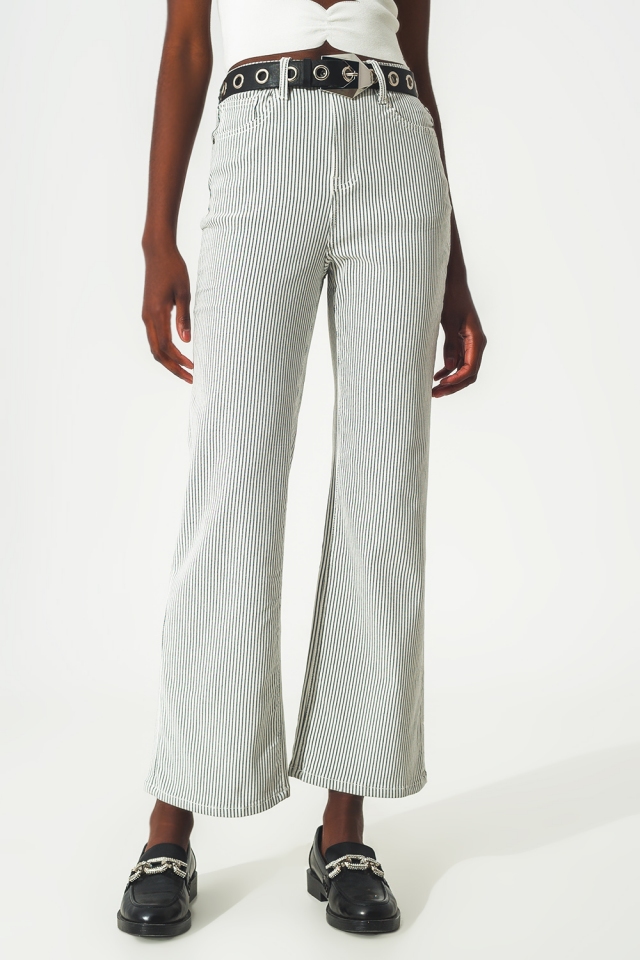 Pantalon à rayures évasées en gris