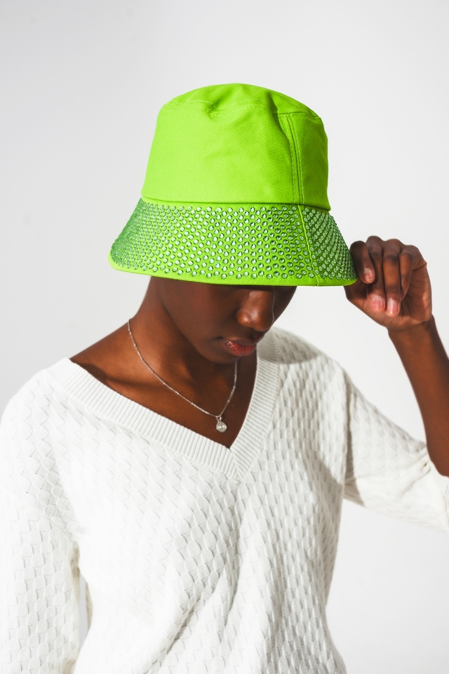 Strass bucket hat in groen