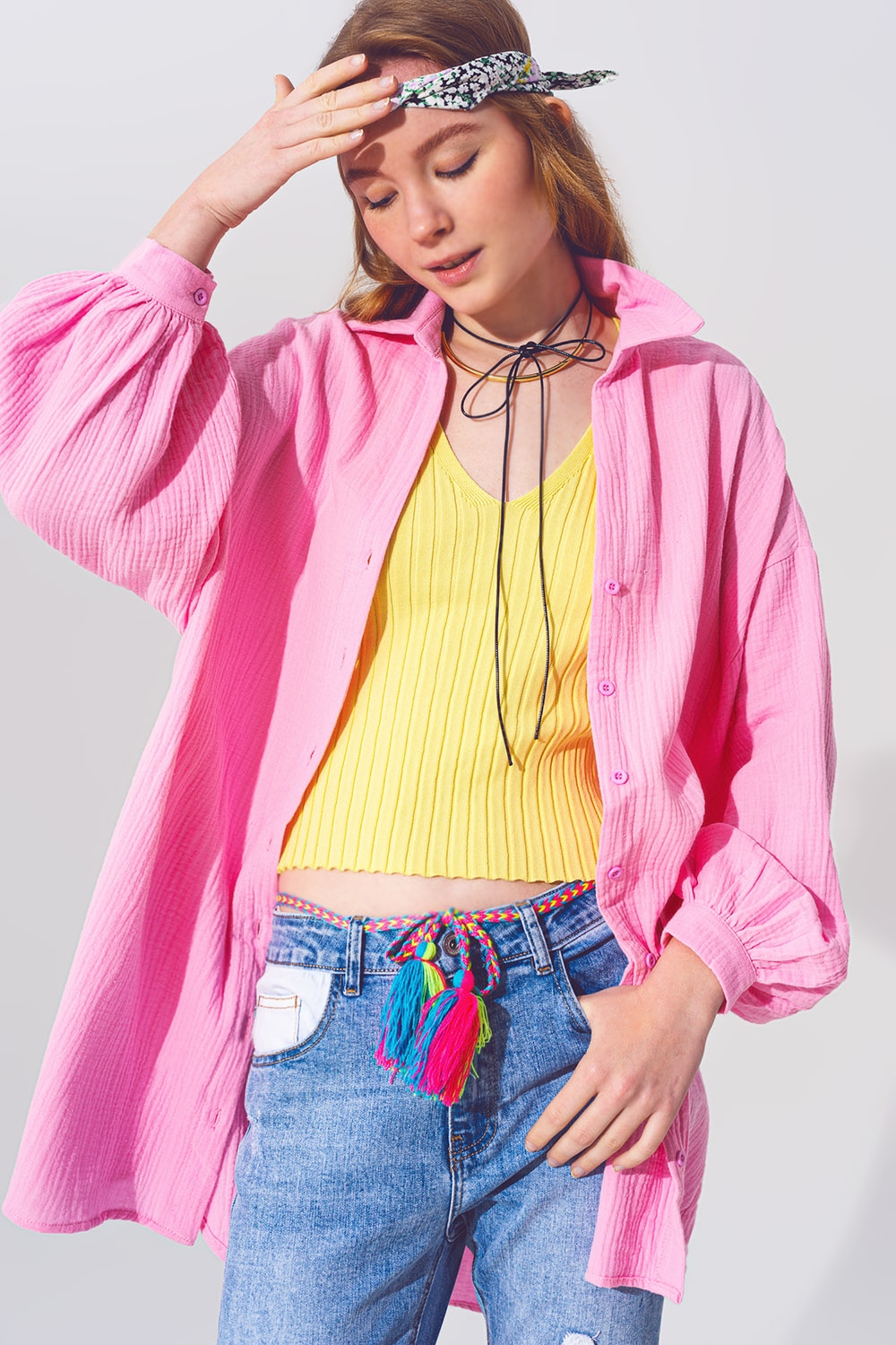 Camisa texturizada de corte holgado en rosa