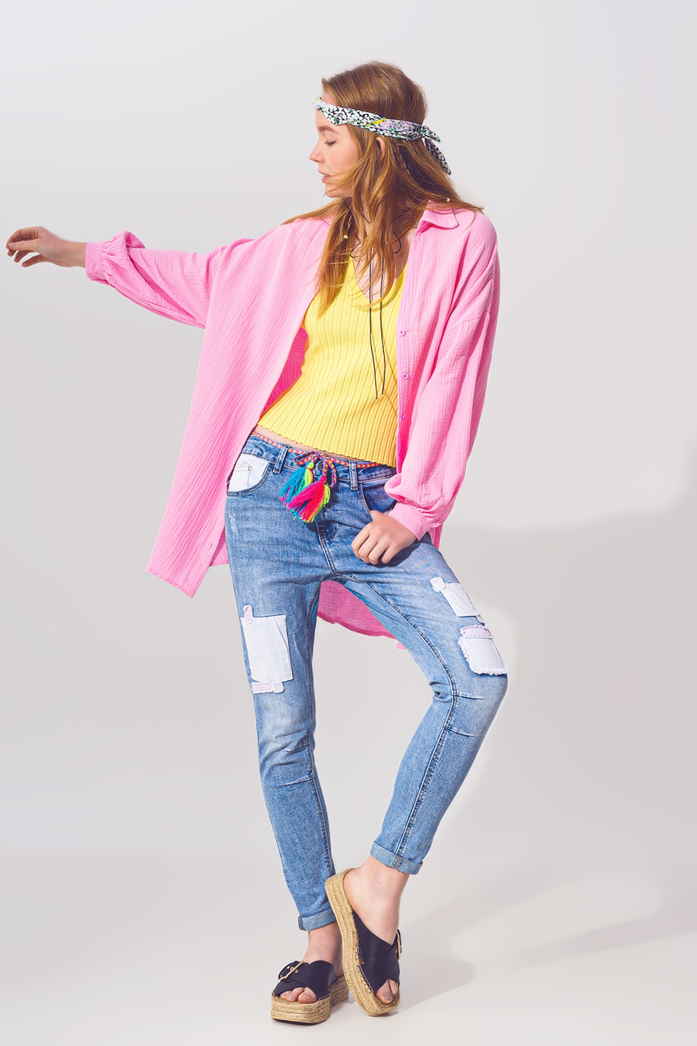 Camisa texturizada de corte holgado en rosa