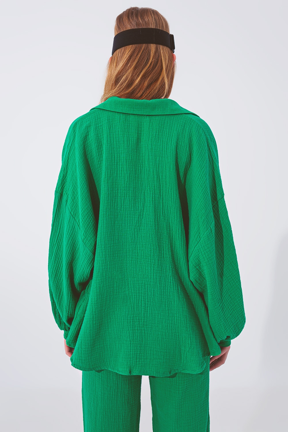 Camisa Texturizada de Corte Holgado en Verde Camisa Texturizada de Corte Holgado en Verde