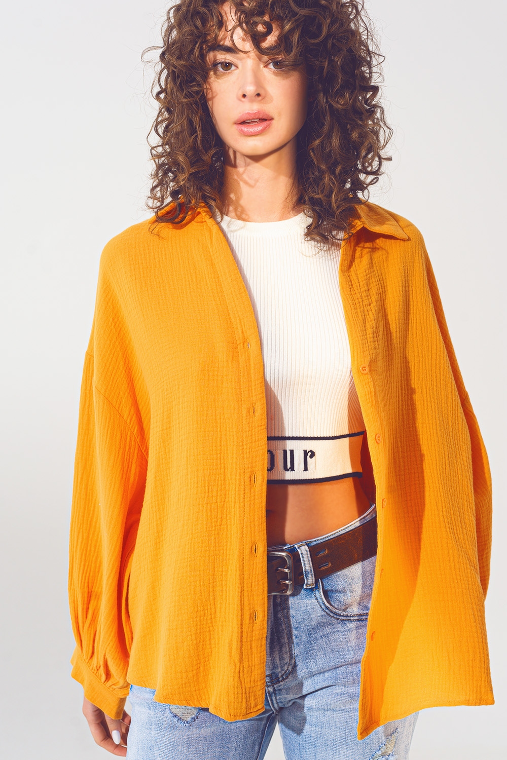Camisa holgada con textura en naranja Camisa holgada con textura en naranja
