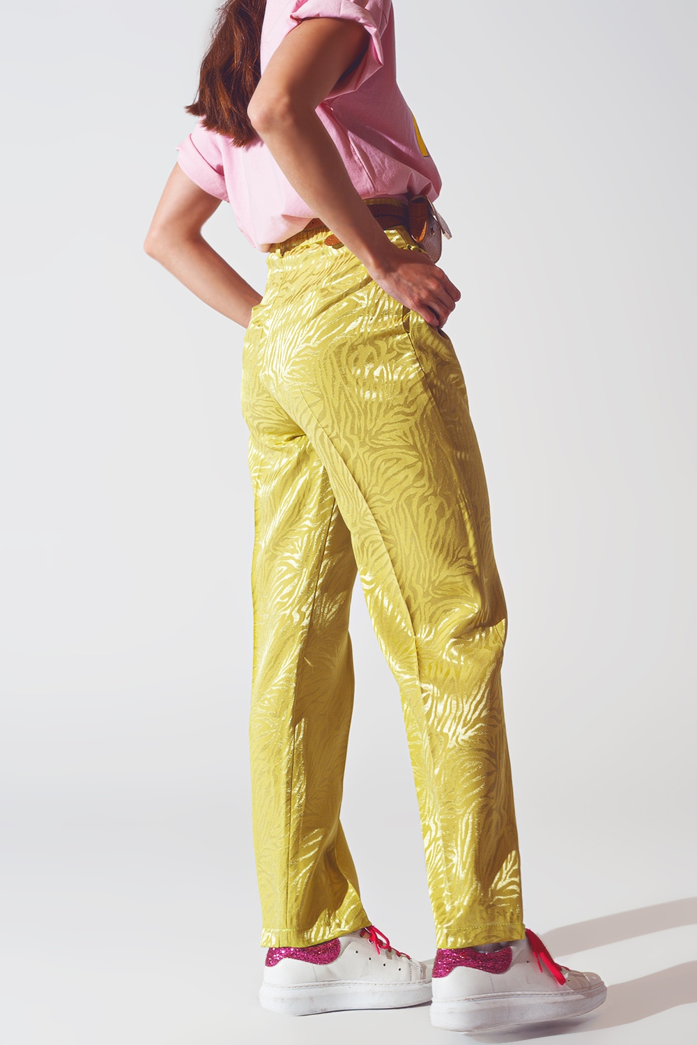 Pantalones de estampado de cebra de corte holgado en verde Pantalones de estampado de cebra de corte holgado en verde