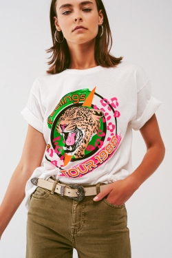 T-shirt met tijgerprint logo in het wit