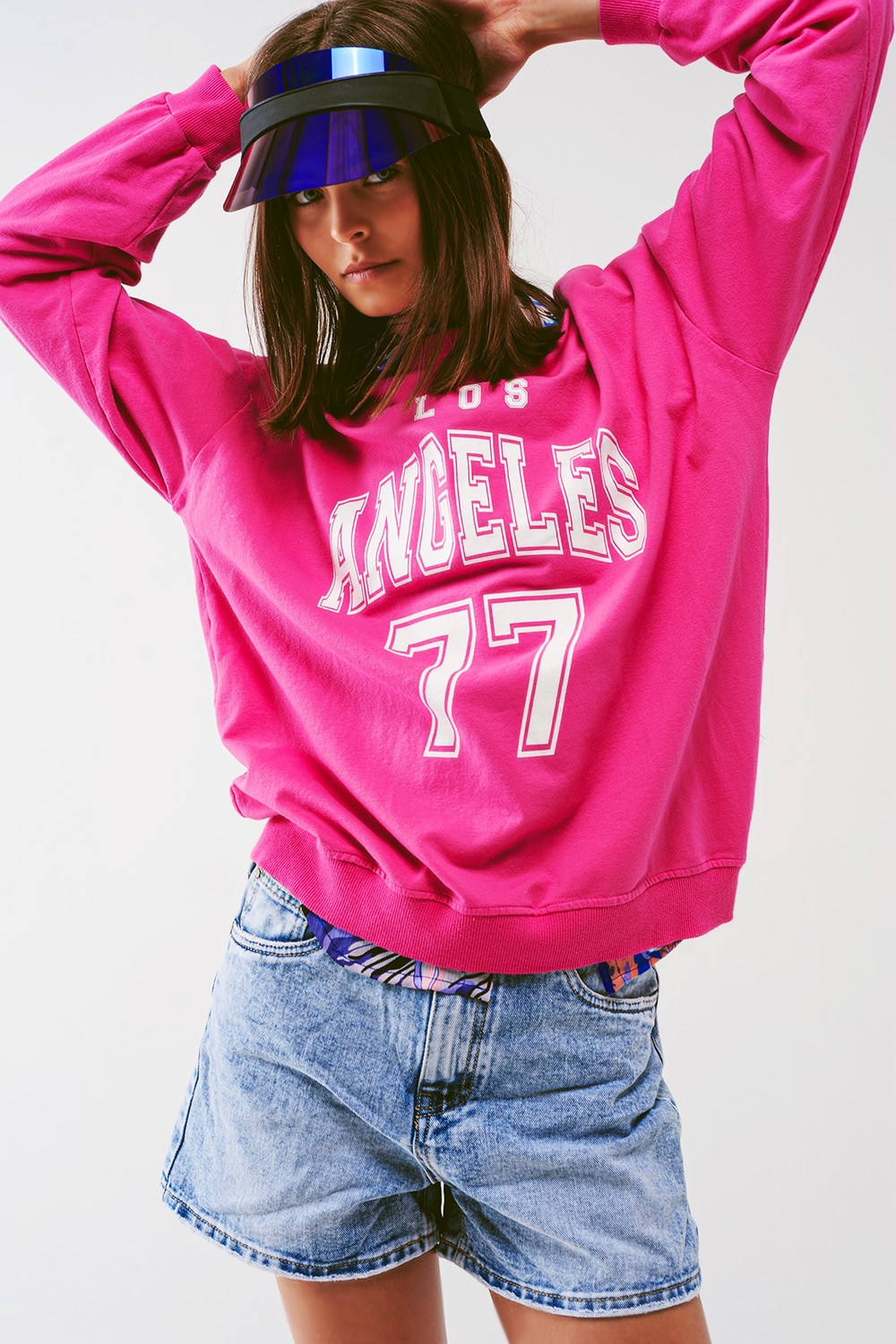Sudadera con texto Los Angeles 77 en rosa Sudadera con texto Los Angeles 77 en rosa