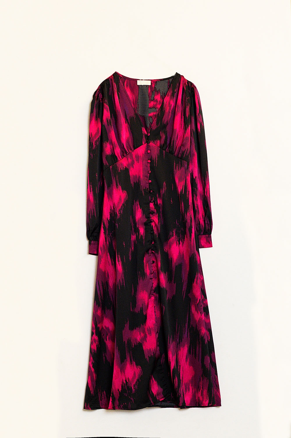 vestido largo estampado abotonado con cuello pico