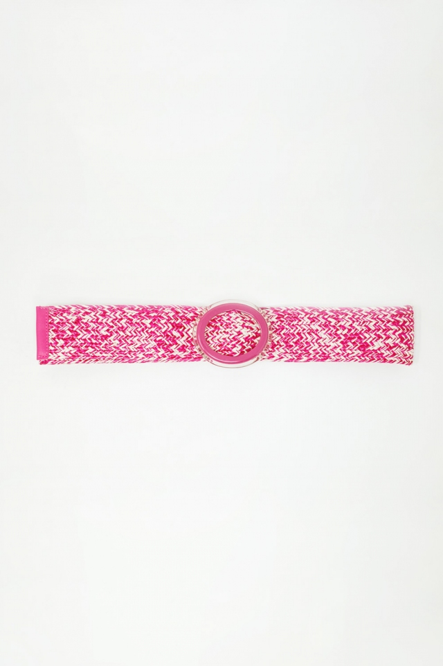 Cinturón trenzado con hebilla redonda en rosa