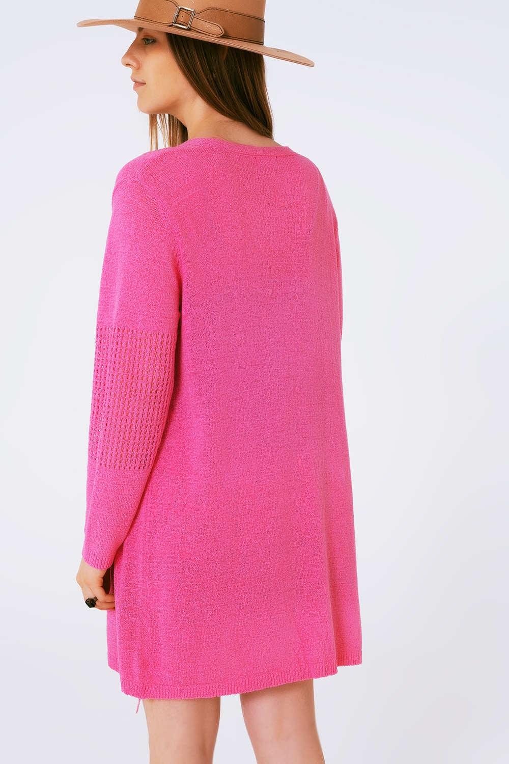 Cárdigan de Croché con Cordón de Ajuste en Rosa Cárdigan de Croché con Cordón de Ajuste en Rosa