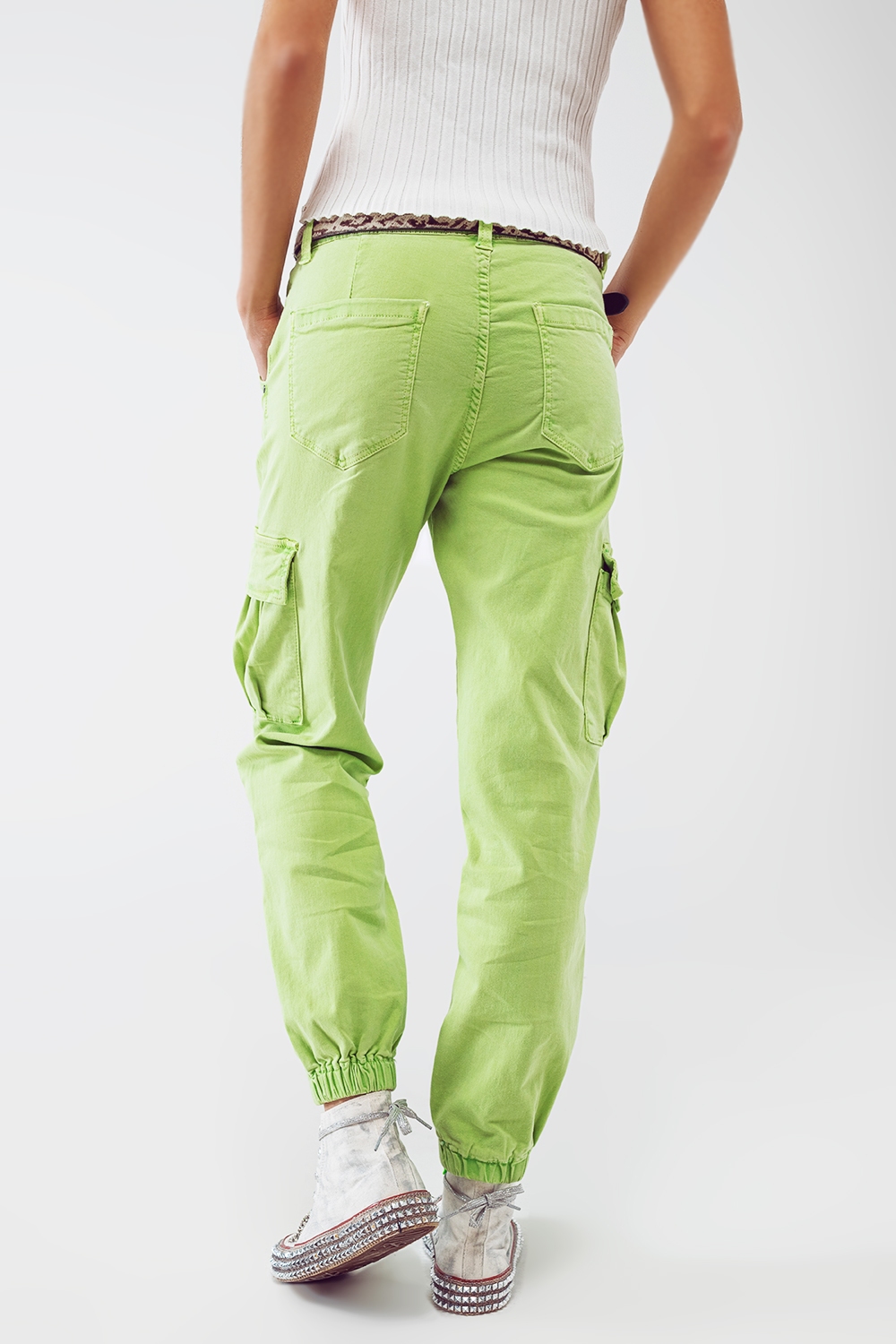 Pantalones cargo verde menta con cintura y dobladillo elásticos Pantalones cargo verde menta con cintura y dobladillo elásticos