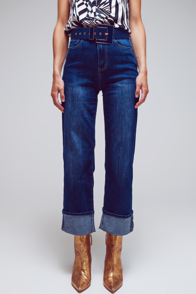 Straight Jeans mit umgeschlagenem Saum im mittelblauen Wash