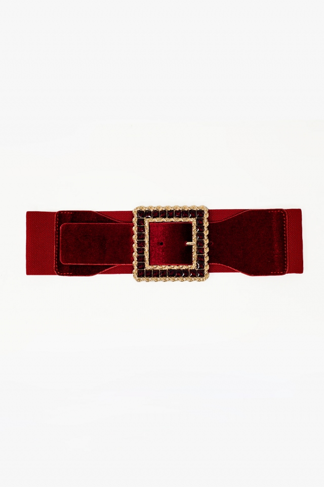 Quadratischer roter Gürtel mit Strasssteinen und verstellbarem Gummiband