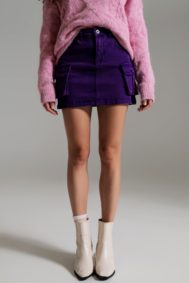 Mini-jupe cargo violette