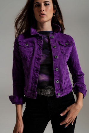 Slim denim trucker jacket in purple