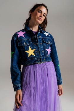 giacca in denim con stelle multicolori