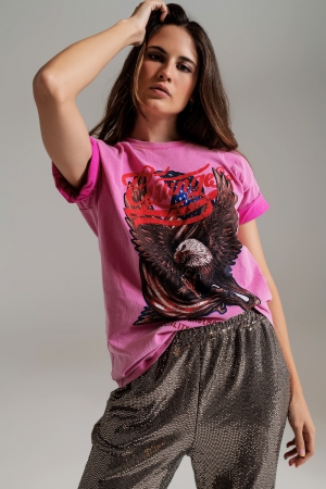 T-Shirt Mit Grunge-Print auf der Brust in rosa Farbe