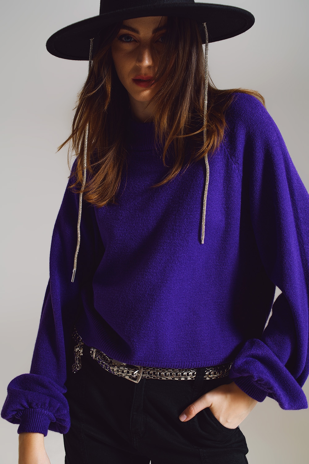 jumper morado de estilo relajado con mangas globo jumper morado de estilo relajado con mangas globo