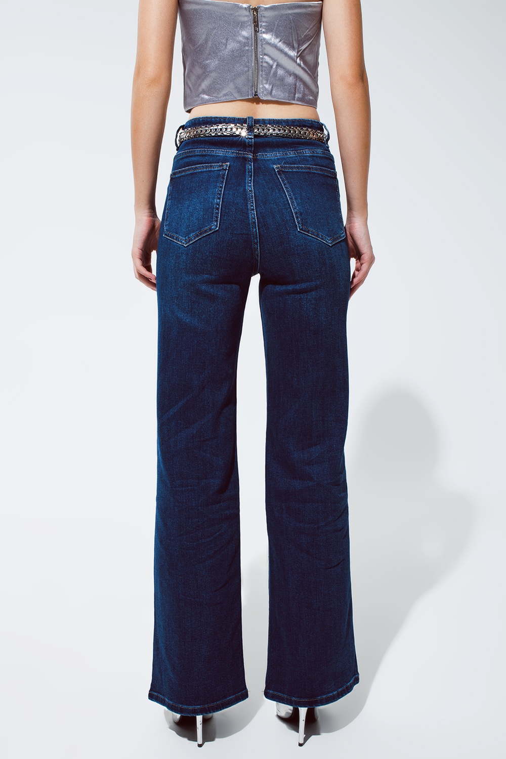 Jeans Pierna Recta con detalle de strass en Azul Jeans Pierna Recta con detalle de strass en Azul