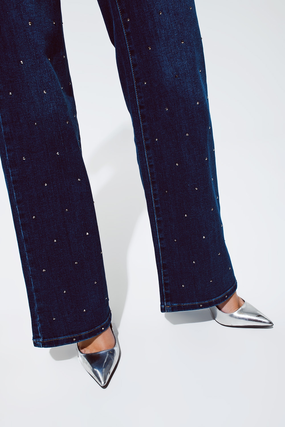 Jeans Pierna Recta con detalle de strass en Azul Jeans Pierna Recta con detalle de strass en Azul