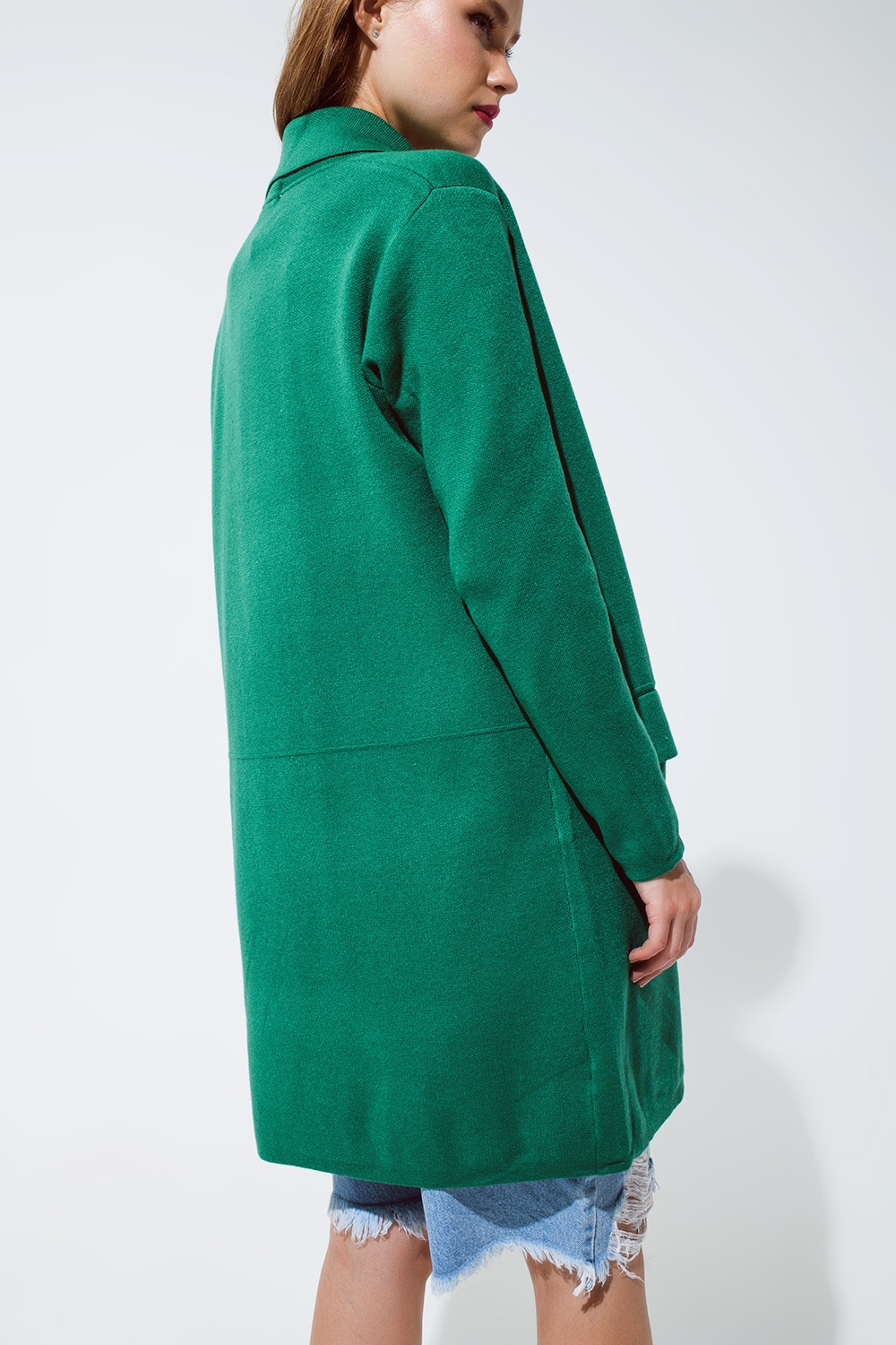 Maxi c&aacute;rdigan de cuello grande en verde