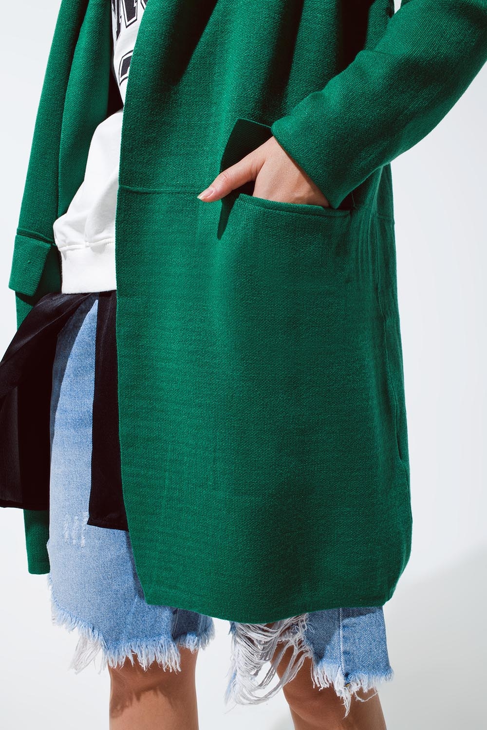 Maxi c&aacute;rdigan de cuello grande en verde