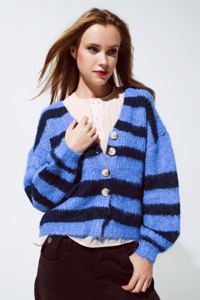 OVRSIZED GROF GEBREIDE BLAUWE STREEP