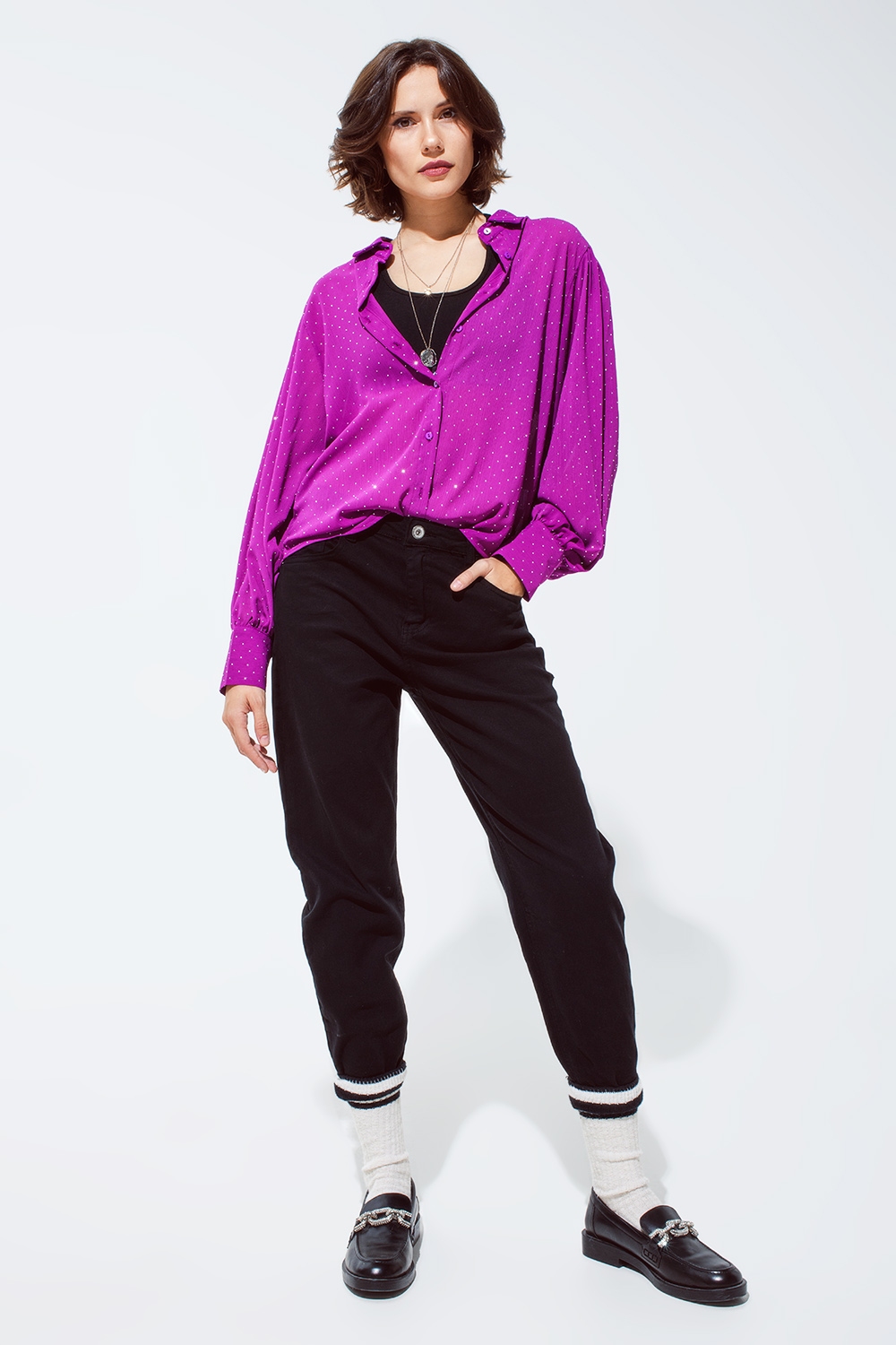 Blusa en magenta con detalle de strass Blusa en magenta con detalle de strass