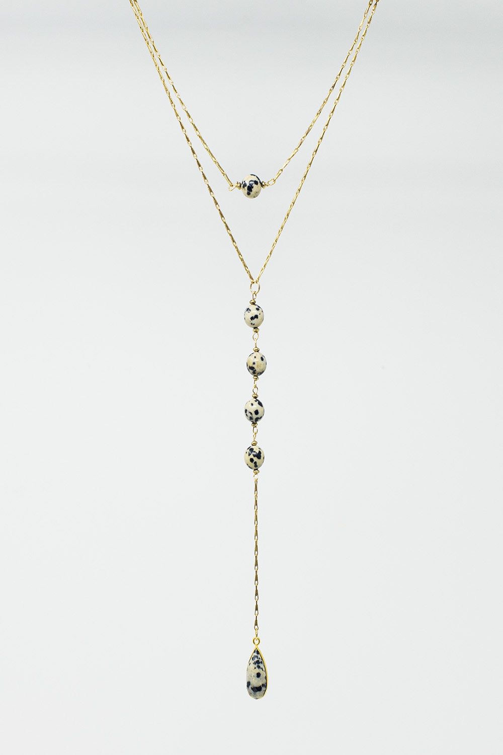 Collar 2 en 1 con piedras blancas y negras jaspeadas Collar 2 en 1 con piedras blancas y negras jaspeadas