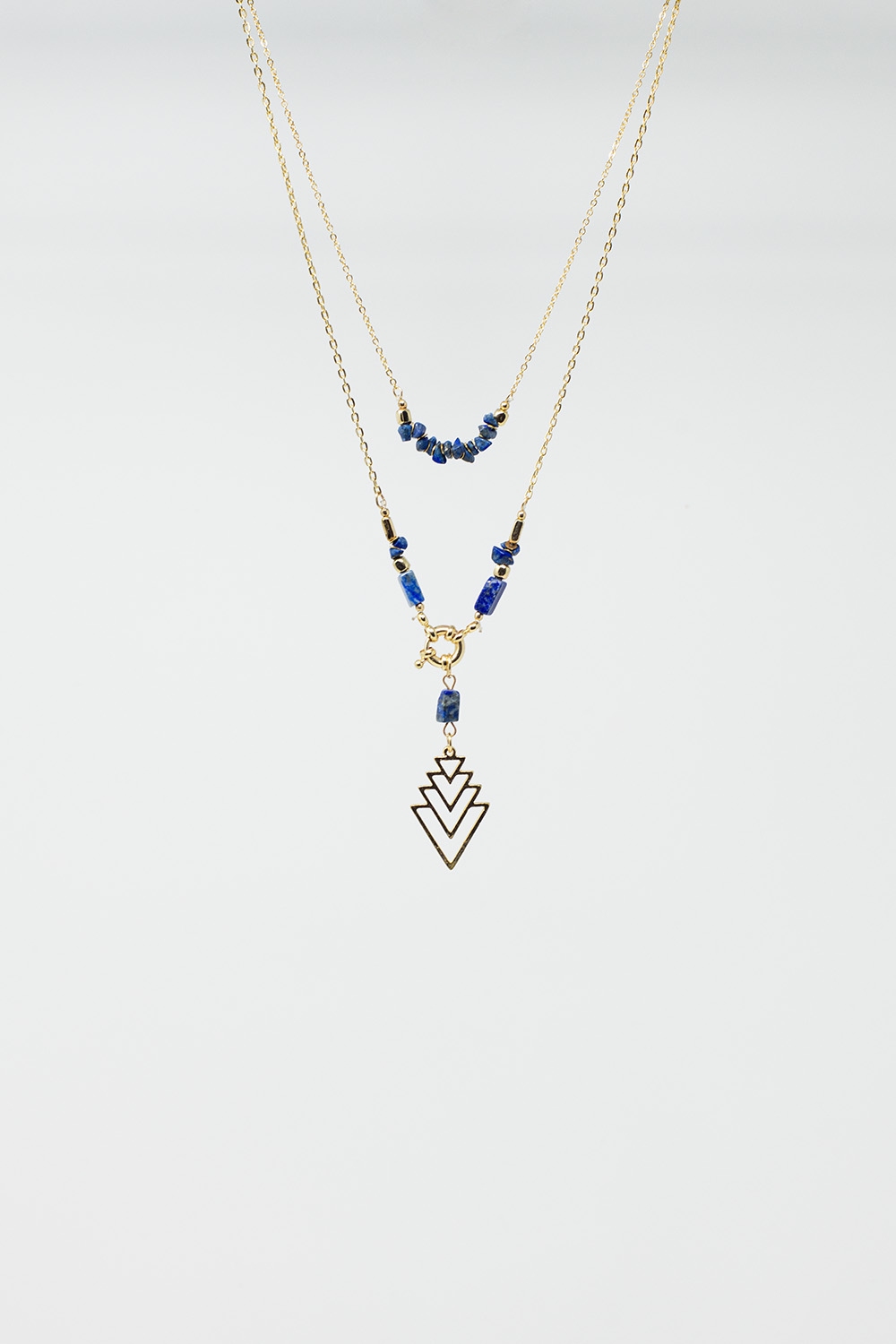 Collar largo de oro 2 en 1 con cuentas azules
