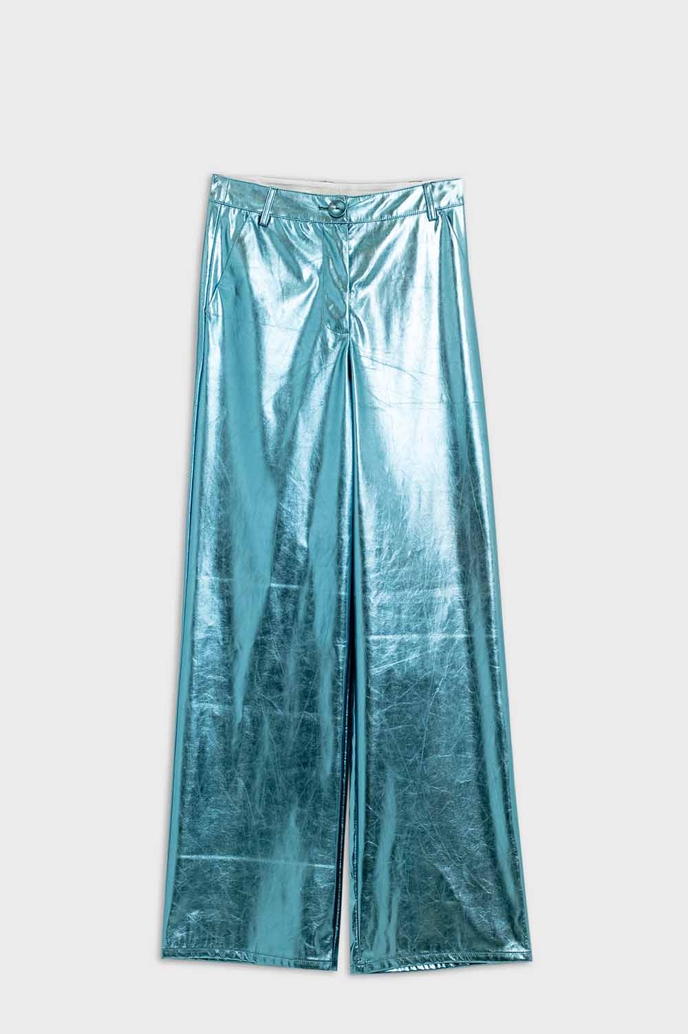 Pantalones rectos metalizados en azul Pantalones rectos metalizados en azul