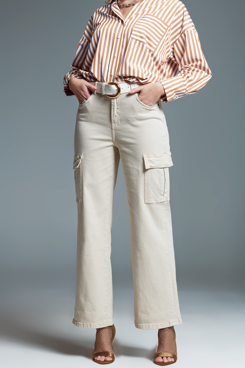 Vaqueros cargo rectos en beige Vaqueros cargo rectos en beige