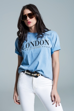 relaxed fit T-shirt in washed baby bue with london logo