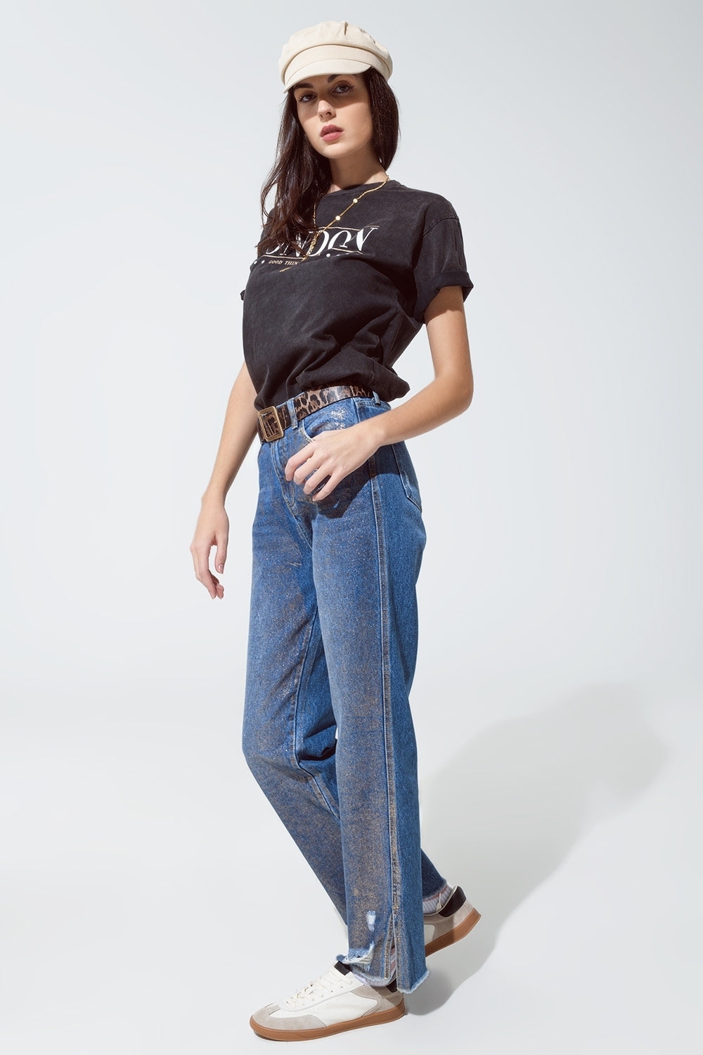 camiseta relaxed fit en negro lavado con logotipo de londres