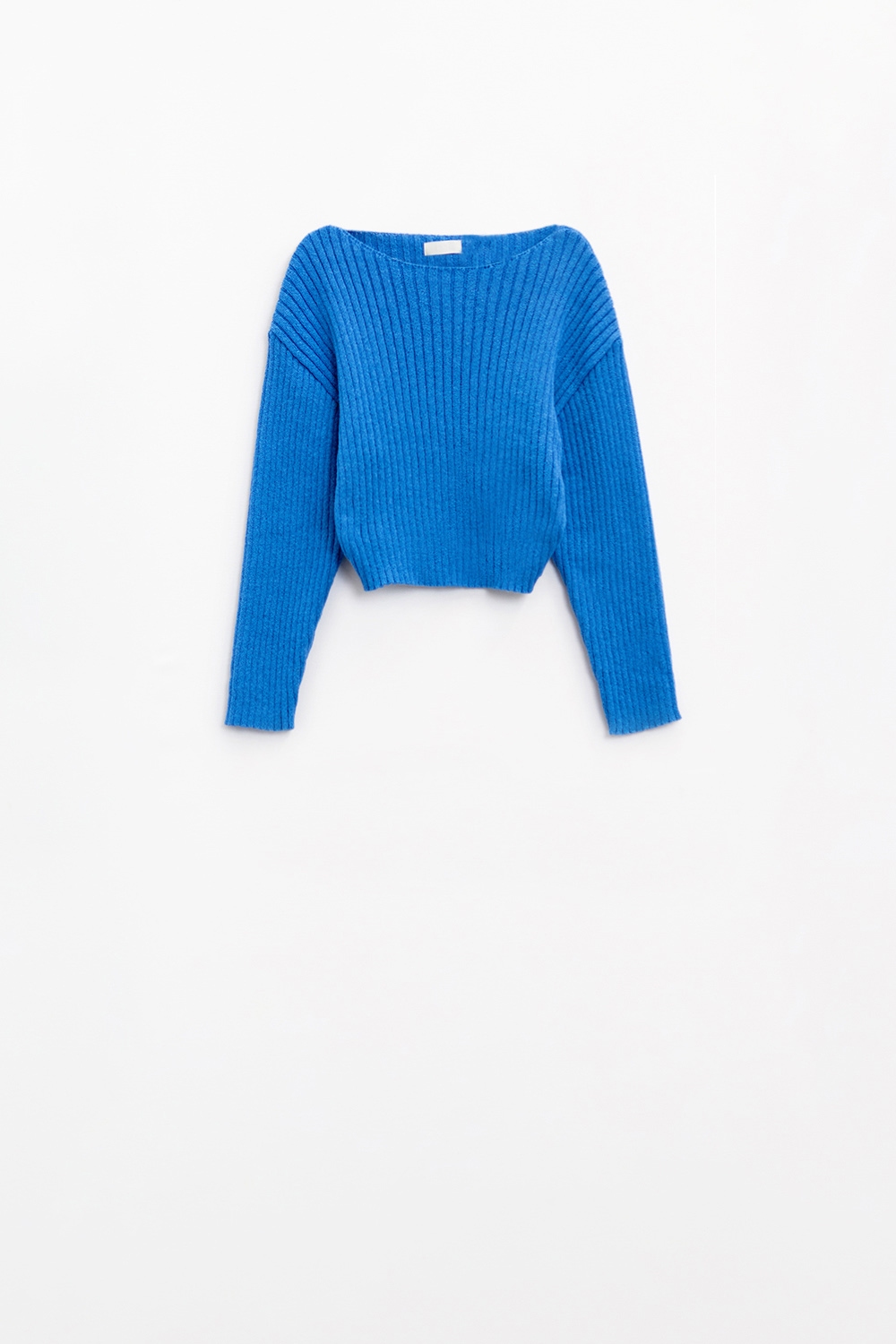Jersey relajado de canalé con cuello barco en azul Jersey relajado de canalé con cuello barco en azul