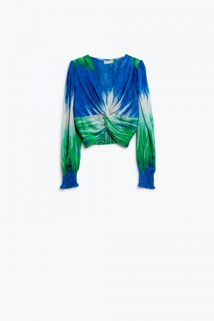 Top de manga larga Tie-Dye cruzado por delante
