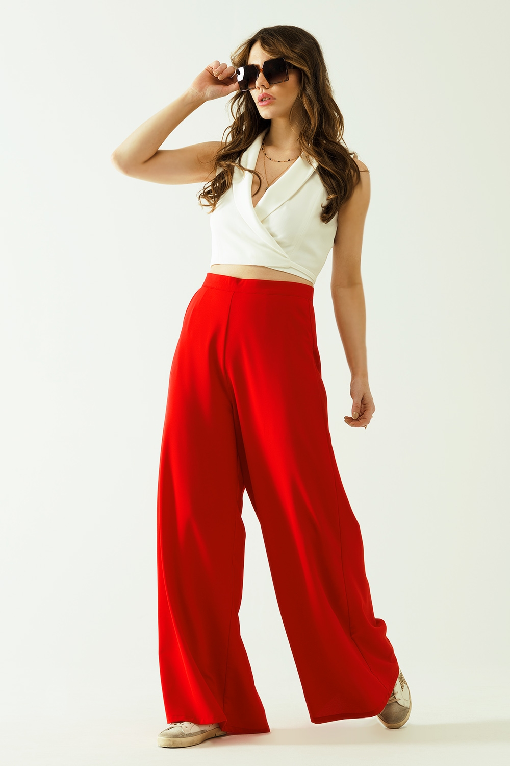 Pantalones acampanados amplios b&aacute;sicos rojos