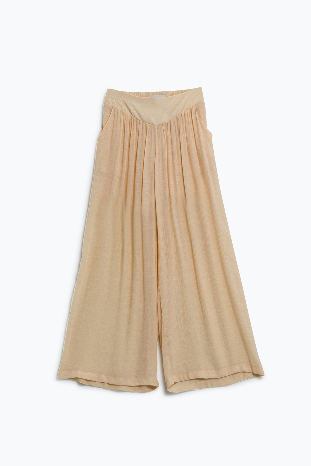 Pantalones Beige Estilo Palazzo Con Bolsillos Laterales Y Cintura Gruesa Pantalones Beige Estilo Palazzo Con Bolsillos Laterales Y Cintura Gruesa