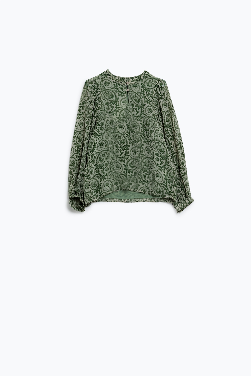 Blusa de gasa verde con estampado floral y mangas globo largas Blusa de gasa verde con estampado floral y mangas globo largas