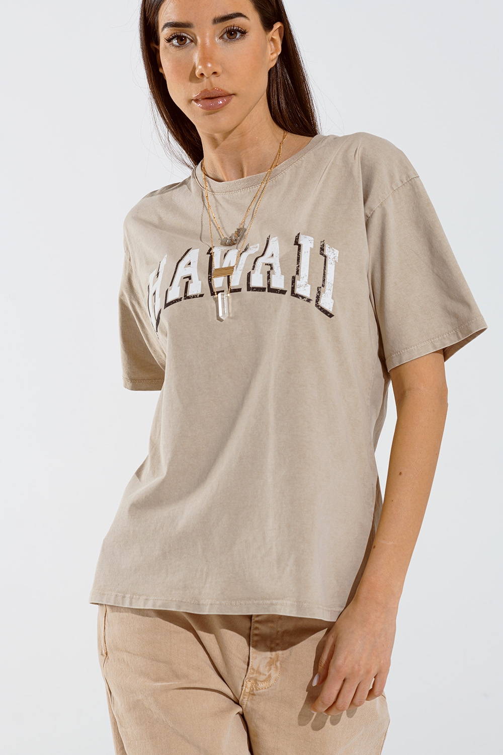 Camiseta Hawaii Efecto Lavado Beige Camiseta Hawaii Efecto Lavado Beige