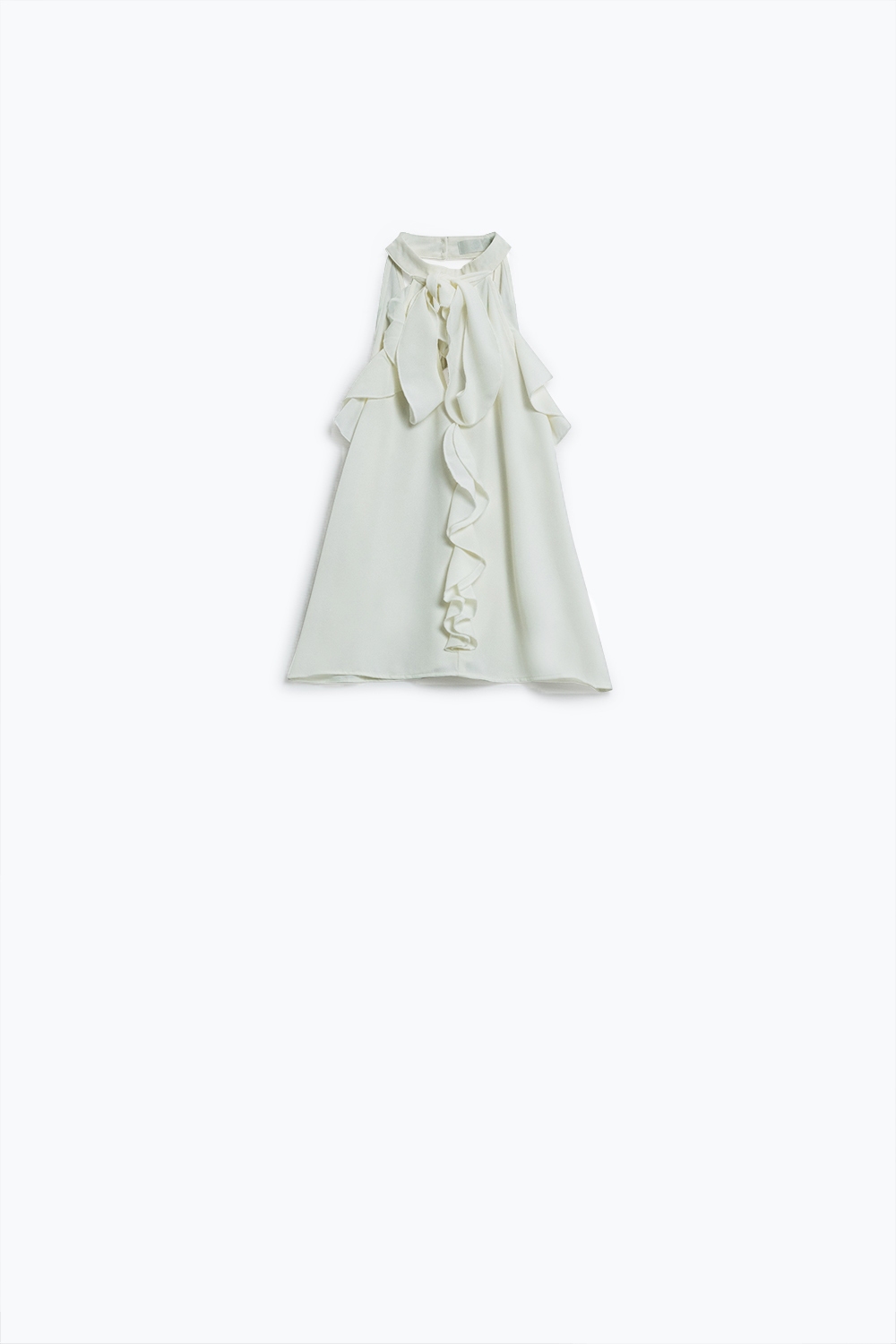 Top blanco sin mangas con detalles de volantes y cuello alto Top blanco sin mangas con detalles de volantes y cuello alto
