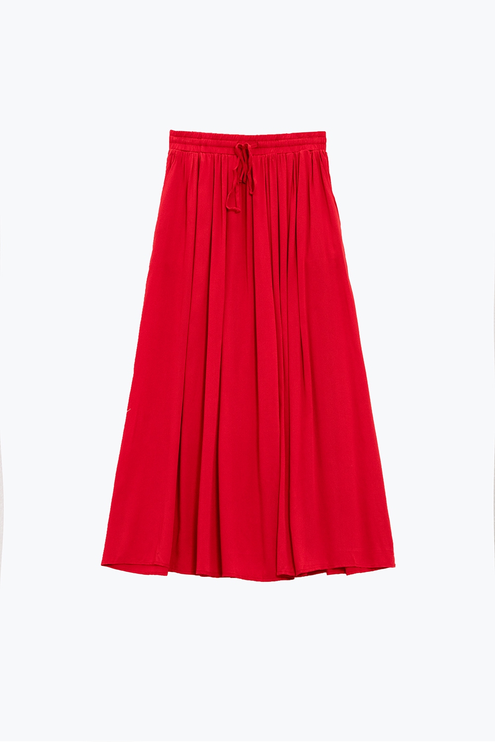 Maxifalda en tejido fluido rojo con cintura elástica Maxifalda en tejido fluido rojo con cintura elástica