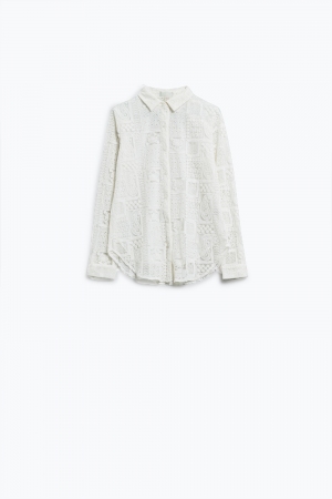 Blusa blanca de manga larga Croched Style