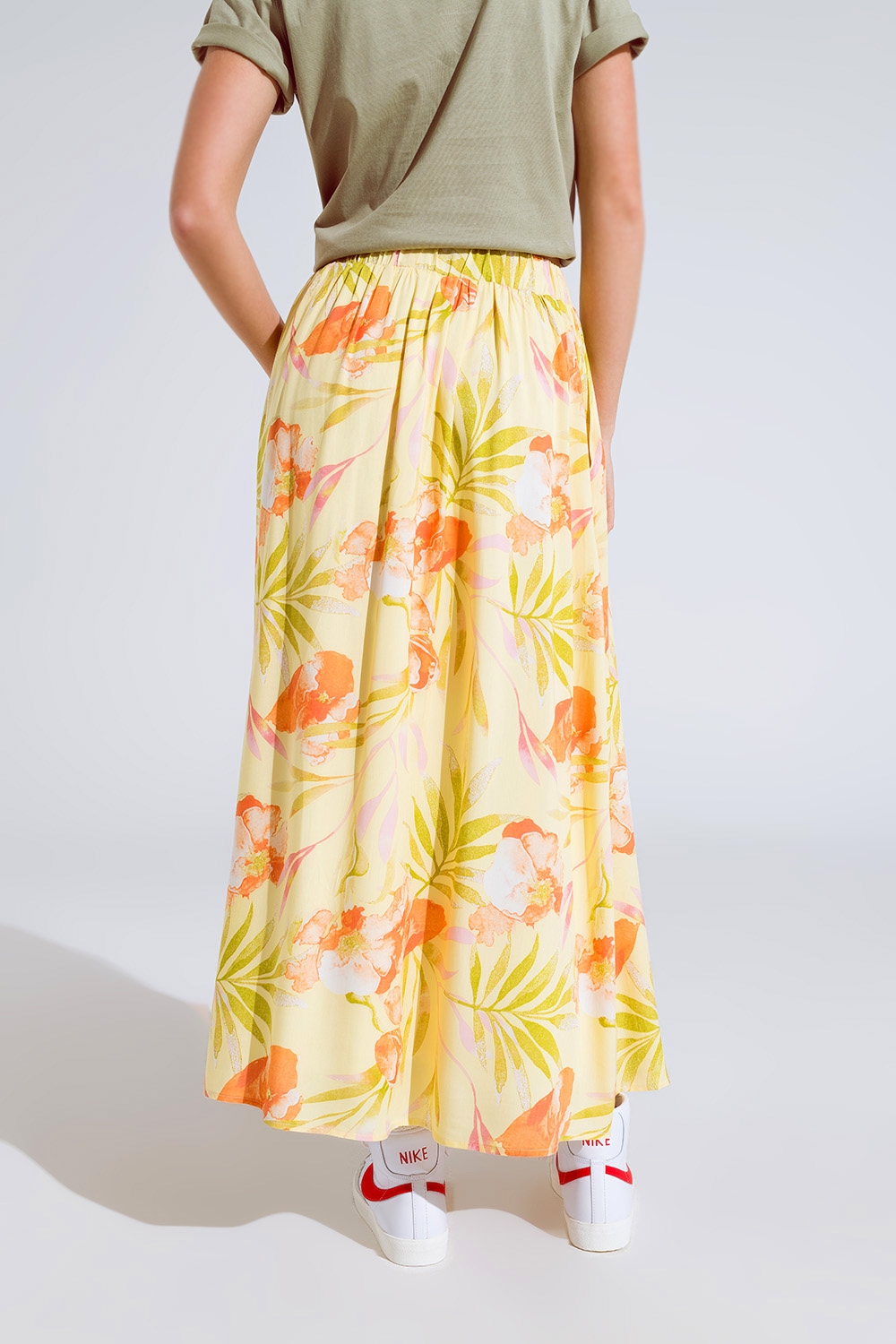 maxi falda amarilla con estampado tropical maxi falda amarilla con estampado tropical