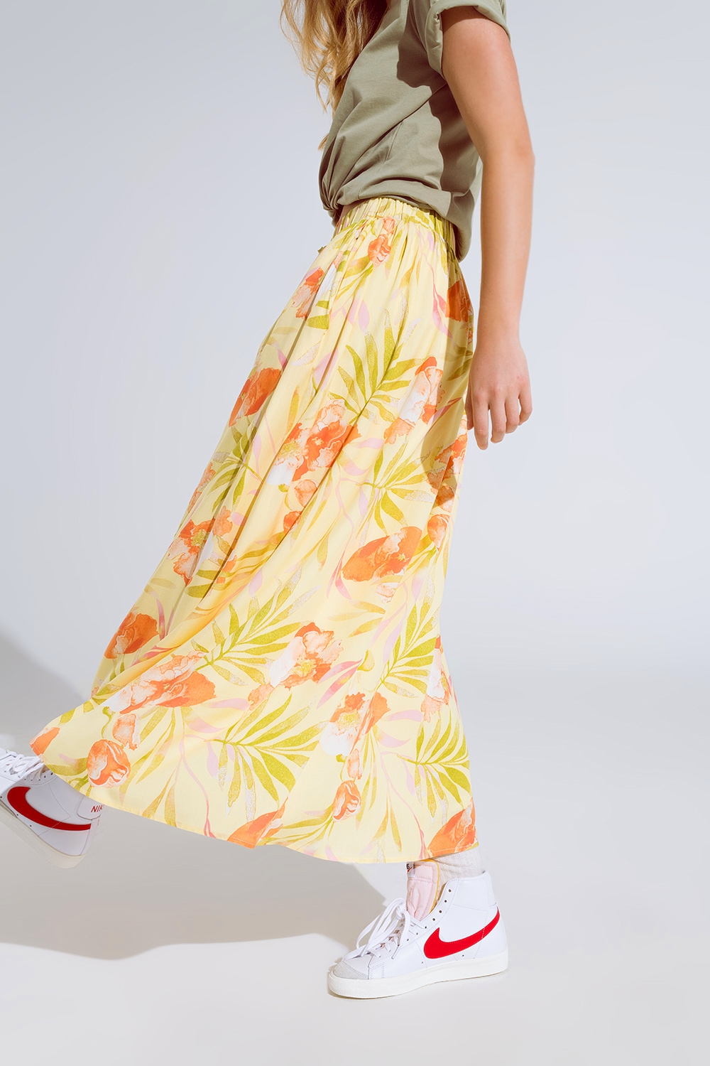 maxi falda amarilla con estampado tropical maxi falda amarilla con estampado tropical