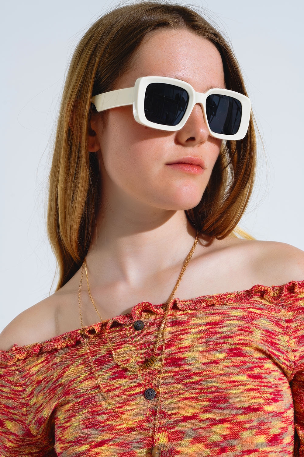 Gafas de sol rectangulares oversize con montura ancha en blanco