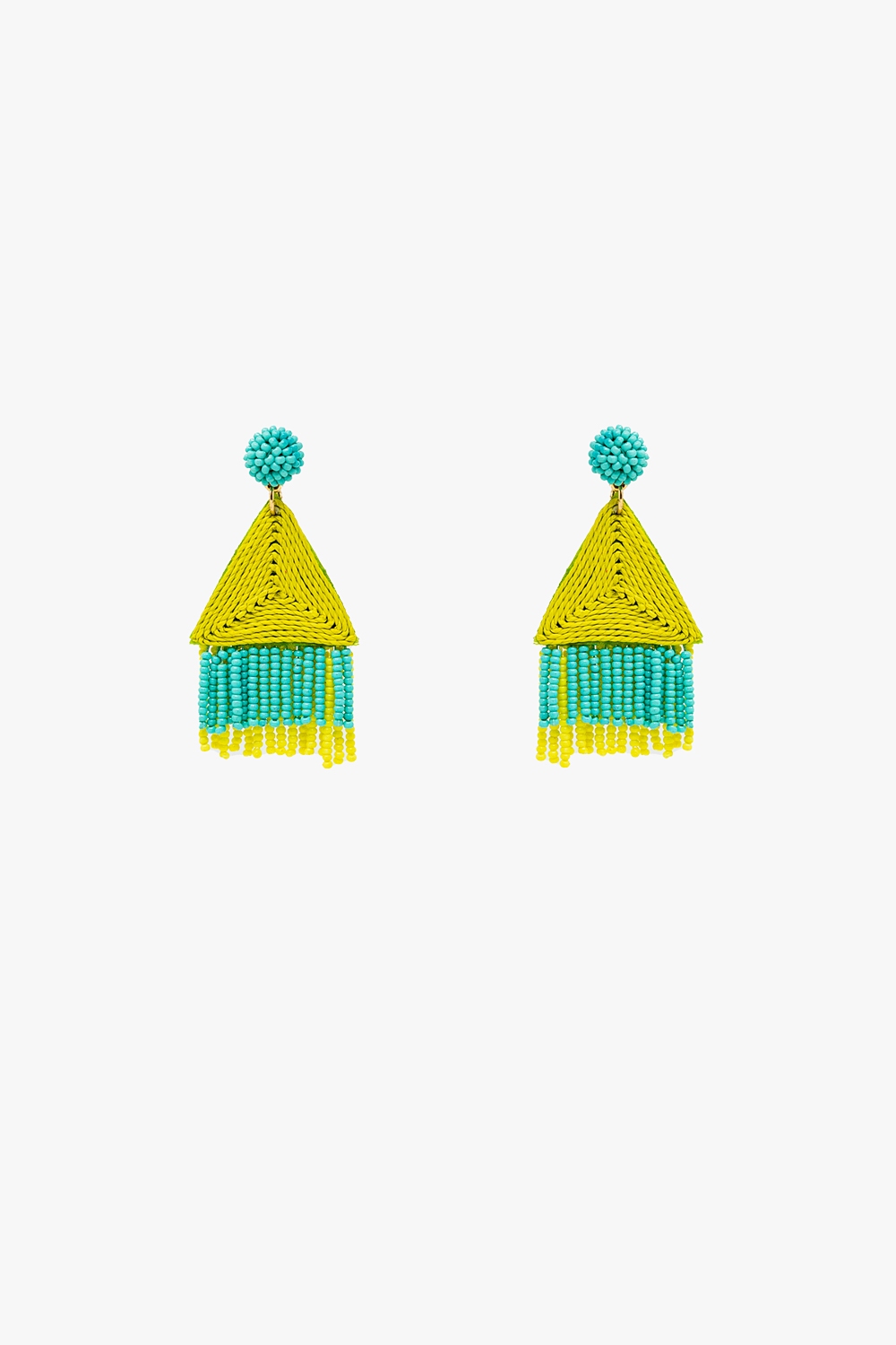 Pendientes turquesa con pir&aacute;mide lima y flecos
