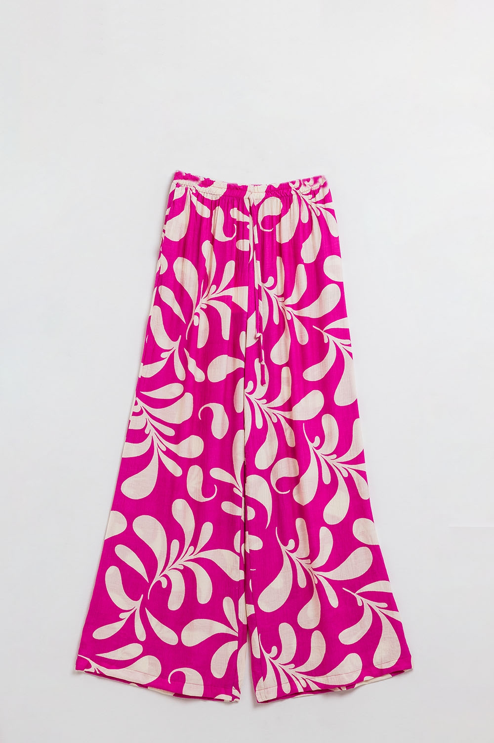 Pantal&oacute;n recto con cintura el&aacute;stica y estampado floral fucsia